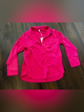 Women's Fuchsia satin Button-Up Shirt
